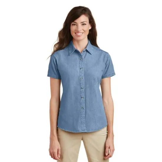 Port & Company&reg; Ladies Short Sleeve Value Denim Shirt Faded Blue {4}