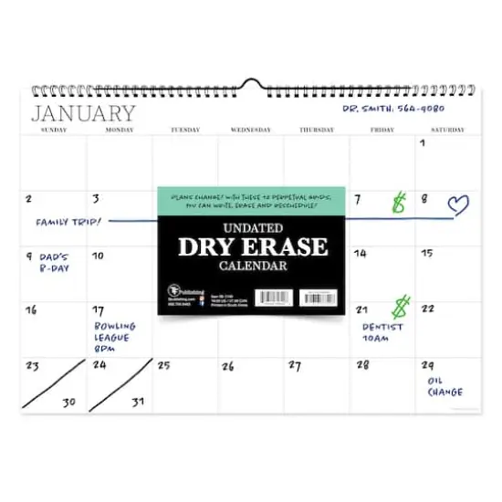 TF Publishing Medium Dry Erase Wired Hanging Horizontal Wall Calendar {1}