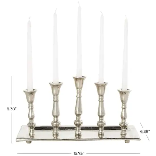 Aluminum 5 Candle Candelabra with Candle Plate Silver {10}