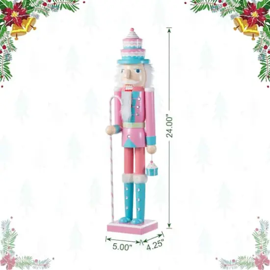 Glitzhome&reg; 24"H Wooden Christmas Pink Cake Nutcracker {9}