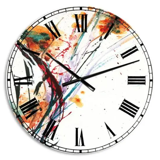 Designart Abstract Handpainted Orange Flowers Traditional Wall Clock {1}