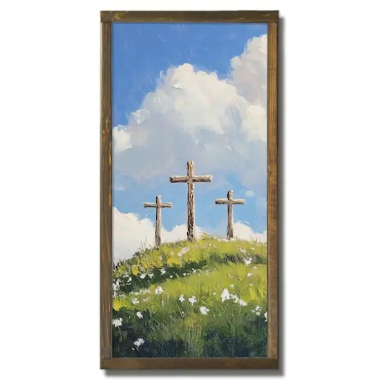 12" x 24" Cross Trio Framed Wood Plaque {1}