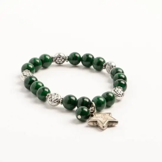John Bead Malachite Natural Stone Stretch Bracelet with Star Charm {4}
