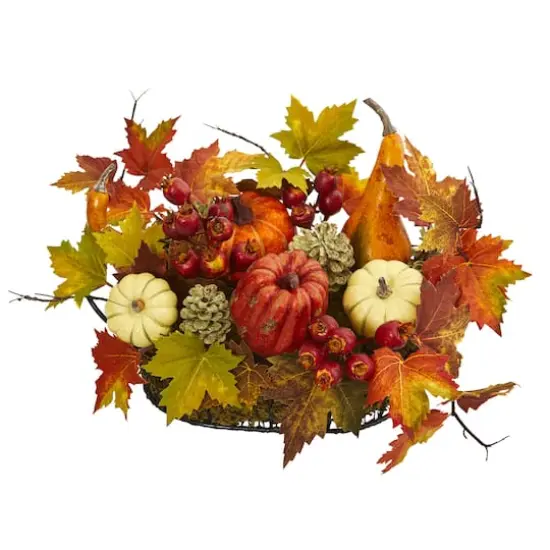 17" Pumpkin, Gourd, Berry & Maple Leaf Arrangement {3}