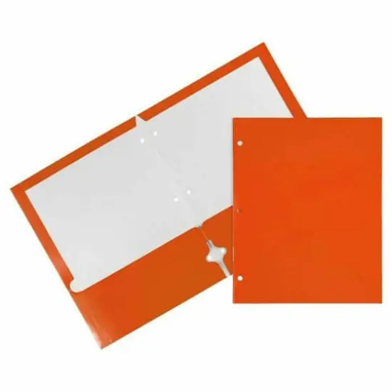 JAM Paper 9.5" x 11.5" Glossy 3-Hole Punch Folders, 12ct. Orange {1}