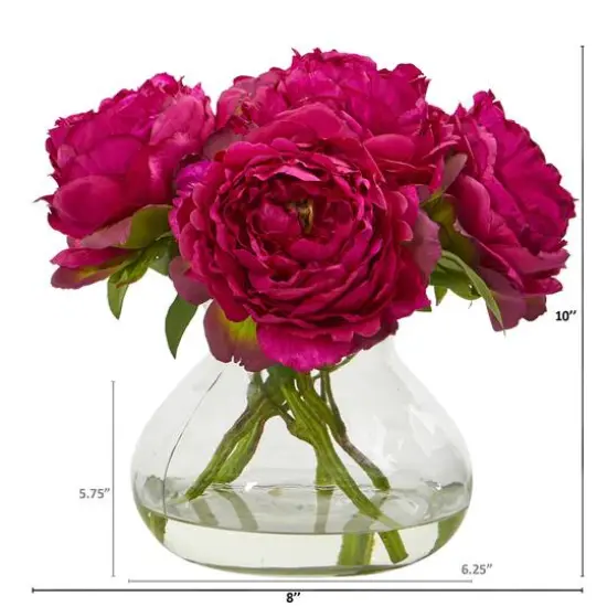 10" Peony Arrangement in Glass Vase {3}