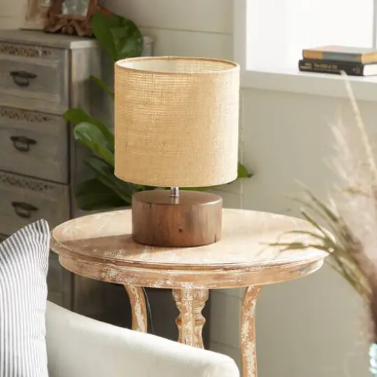 Brown Wood Rustic Table Lamp, 14" x 10" x 10" {9}