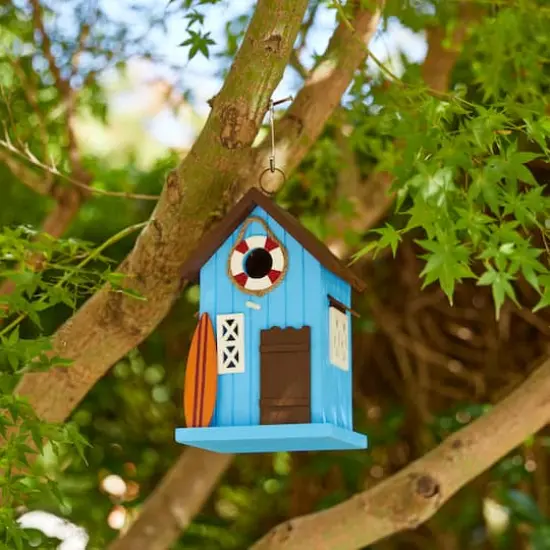 Glitzhome&reg; 10" Modern Blue Wood Beach Hut Birdhouse {5}