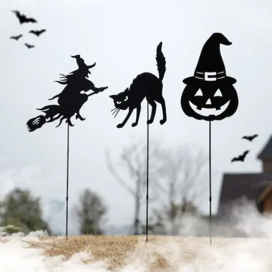 Glitzhome&reg; 36" Halloween Metal Silhouette Yard Stake Or Hanging D&eacute;cor Set {3}