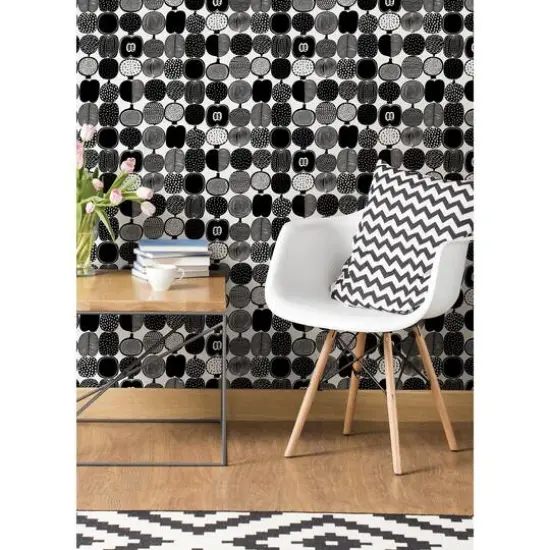 Brewster Marimekko Black & White Kompotti Peel & Stick Wallpaper {4}