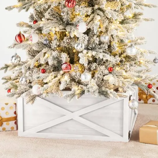 Glitzhome&reg; 26" Washed White Wooden Tree Collar {3}