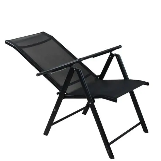 Black Steel & Mesh Foldable Reclining Patio Arm Chair {4}