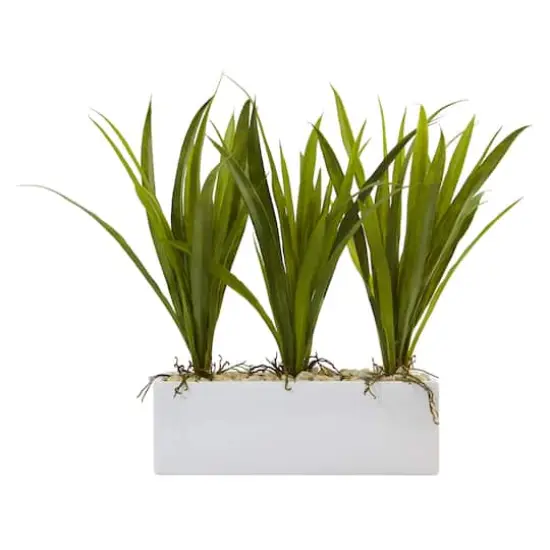 16" Grass in White Rectangular Planter {1}