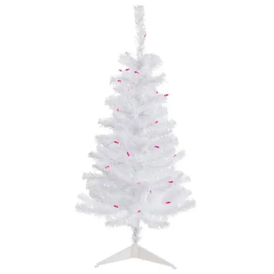 3ft. Pre-Lit Woodbury White Pine Slim Artificial Christmas Tree, Pink Lights {1}