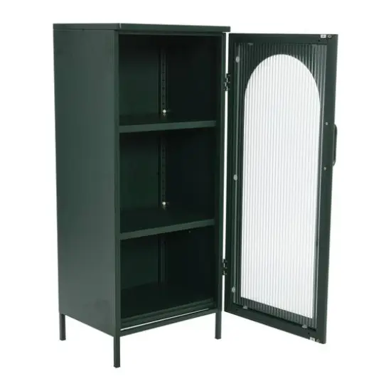 Hello Honey&reg; 40" Solstice Narrow Metal Accent Cabinet with Adjustable Storage Shelves and Arched Glass Door Dark Green {6}