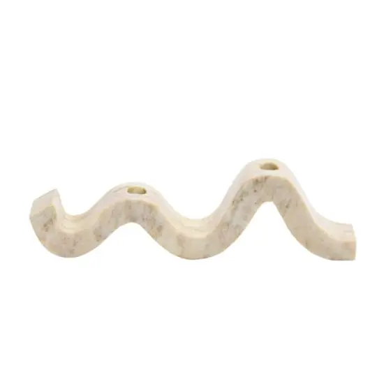 Hello Honey&reg; 14.5" Beige Modern Marble and Brass Wave Double Taper Holder {1}