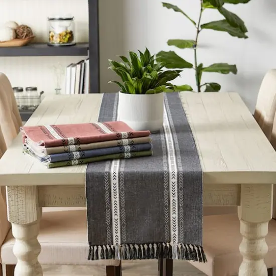 DII&reg; 72" Dobby Striped Fringe Ribbed Table Runner Dobby Clay {10}