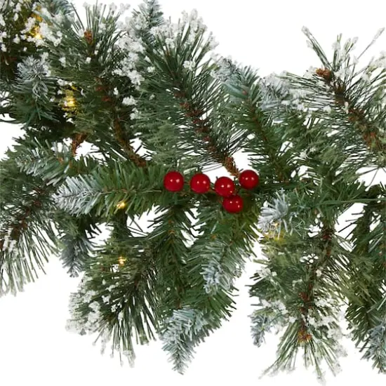9ft. Pre-Lit Clear LED Frosted Swiss Pine & Berry Artificial Garland {4}