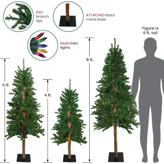 4ft., 5ft., & 6ft. Pre-Lit Alpine Artificial Christmas Tree Set, Multicolor Lights {3}