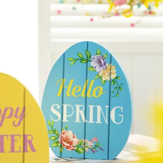 Glitzhome&reg; 7.5" Set of 3 Easter Wooden Easter Egg Table Decor {6}