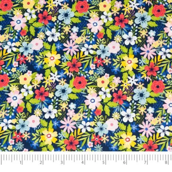 SINGER Patriotic Navy Floral Cotton Fabric {1}