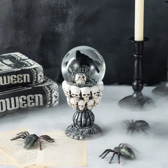 Glitzhome&reg; 100mm 7.25"H Halloween Resin Stacked Skull Waterglobe {4}