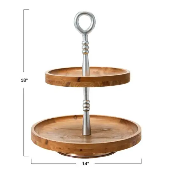 Hello Honey&reg; 18" Dark Brown and Silver Wood 2-Tier Decorative Tray {11}