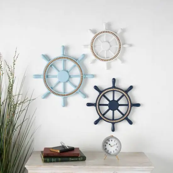 Multicolored Nautical Wooden Ship Wheels with Beaded Accents Wall D&eacute;cor Set {3}