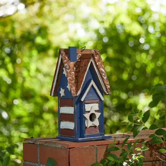 Glitzhome&reg; 12.25" Patriotic Distressed Wood Villa Birdhouse {4}