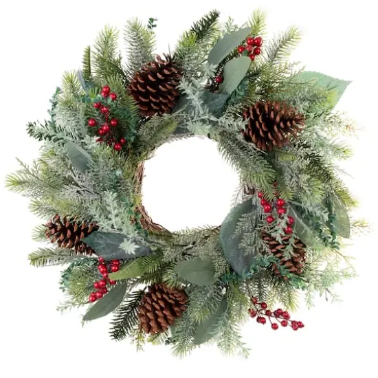 Village Lighting 24" Pre-Lit Winter Frost Christmas Wreath, Clear LED Lights {1}