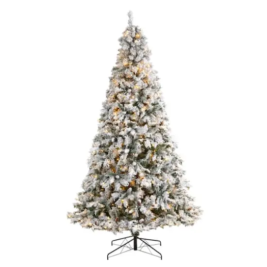 9ft. Pre-Lit Flocked White River Mountain Pine Artificial Christmas Tree, Clear LED Lights {1}