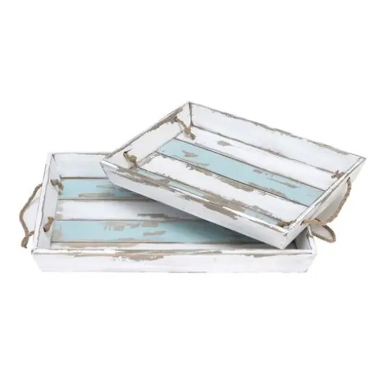 White Wood Coastal Tray Set {1}