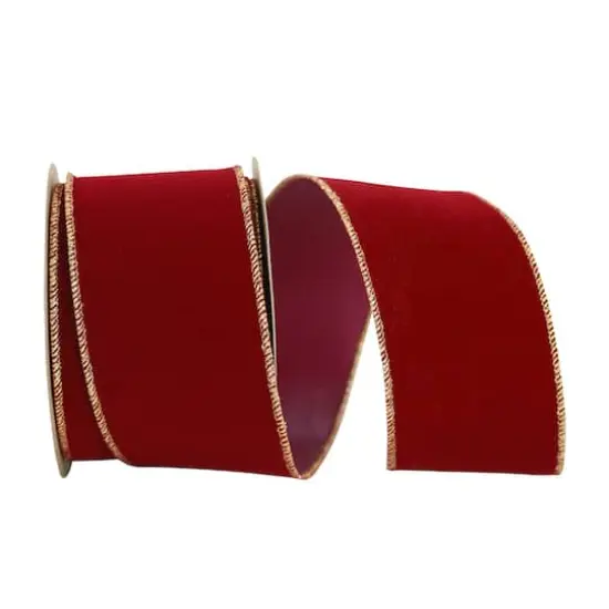 Reliant 2.5" x 10yd. Velvet Duro Domestic Wired Ribbon Burgundy/Gold {1}