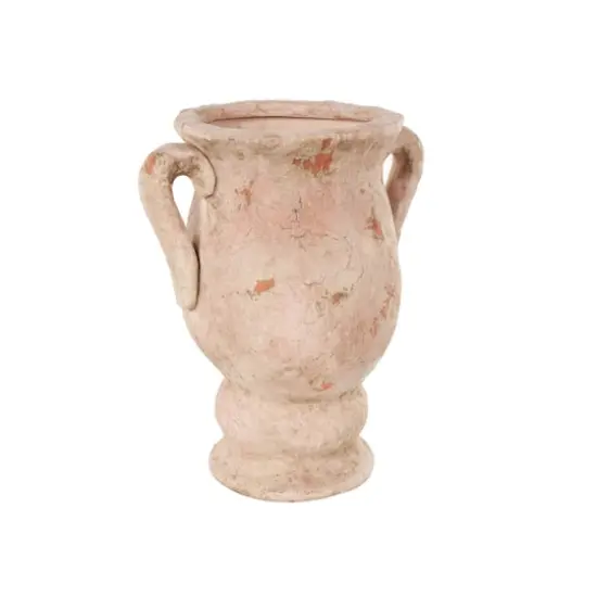 17" Pink Ceramic Antique Style Distressed Decorative Vase {4}