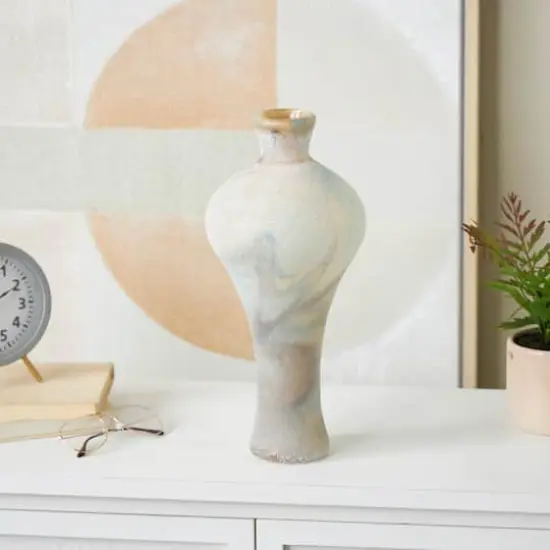 Cream, Tan & Blue Distressed Glass Vase {3}