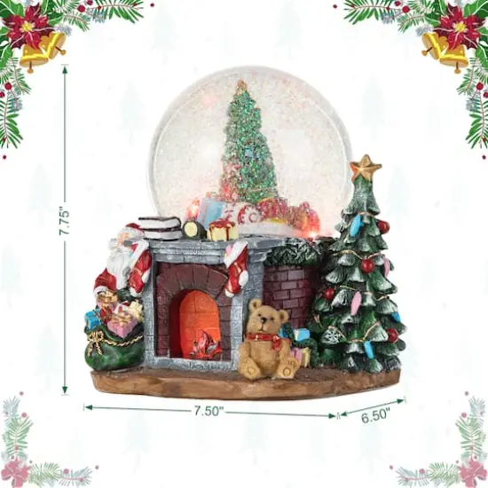 Glitzhome&reg; 7.75" Lighted Musical Christmas Tree on Fireplace Waterglobe {9}