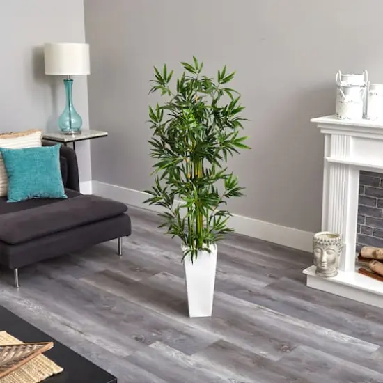 4.5ft. Artificial Bamboo Tree in White Tower Planter {3}