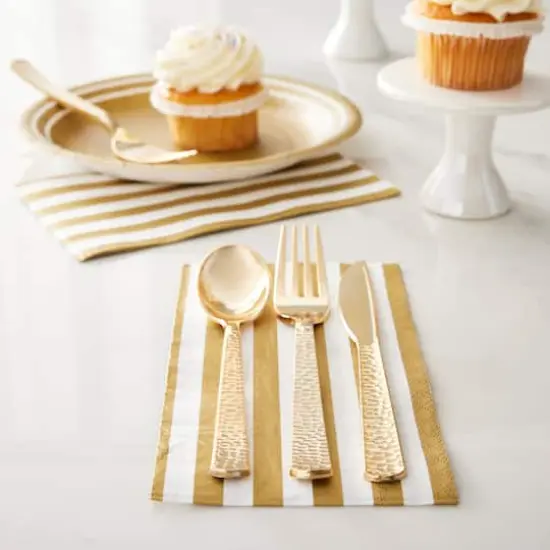 Gold Hammered Plastic Cutlery Set by Celebrate It&trade;, 120ct. {3}