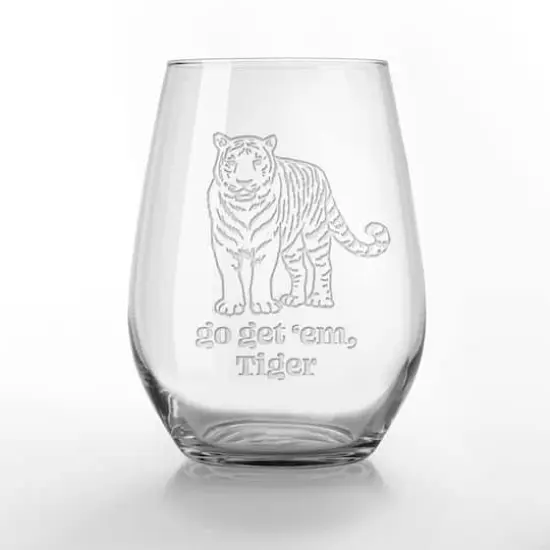 15oz Go Get 'Em Tiger Engraved Stemless Wine Glass {1}