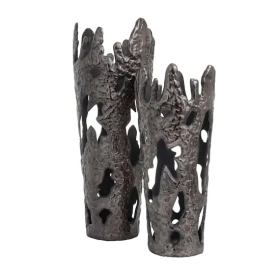 Set of 2" Black Aluminum Contemporary Vases, 20" x 7" x 6" {3}