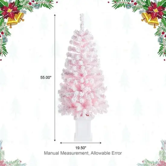 Glitzhome&reg; 4ft Pre-Lit Flocked Pink Artificial Christmas Porch Tree, Multi-color LED Lights {9}