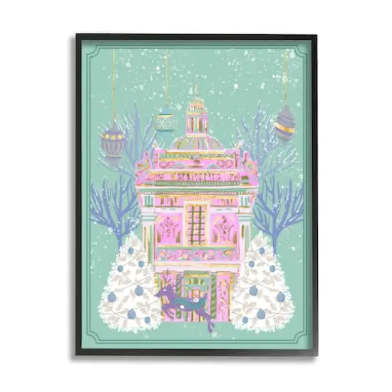 Stupell Industries Pink Ornate Christmas Building Framed Giclee Art {1}