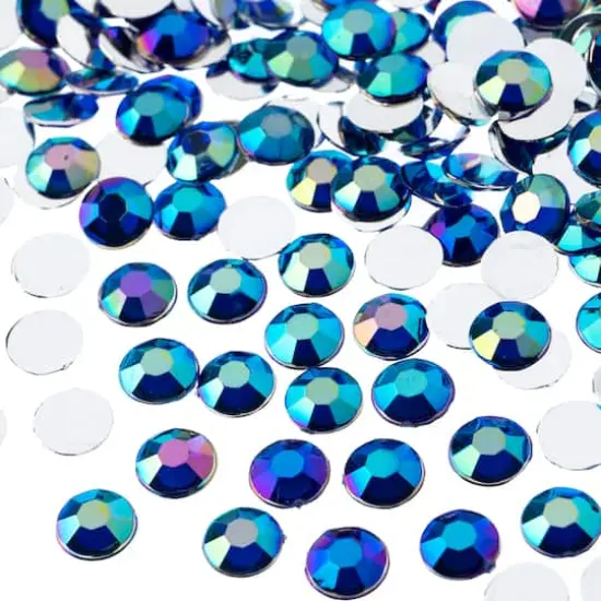 John Bead 8mm Acrylic Round Flat Back Rhinestones, 1,000ct. Royal Blue AB {1}