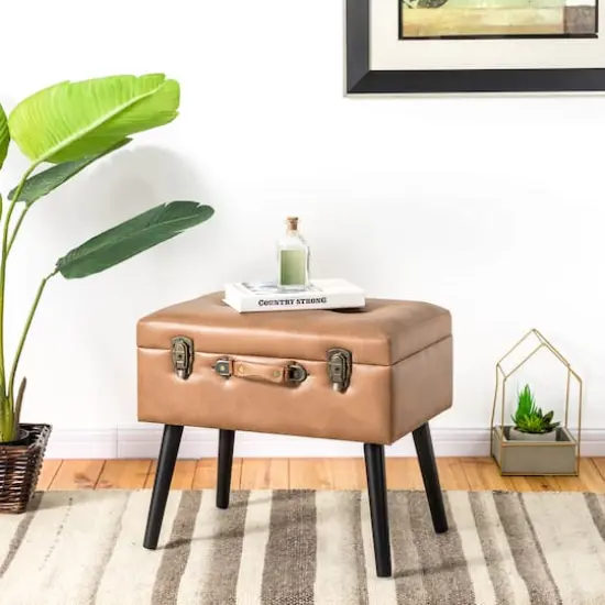 Glitzhome&reg; Leatherette Upholstered Storage Stool {3}