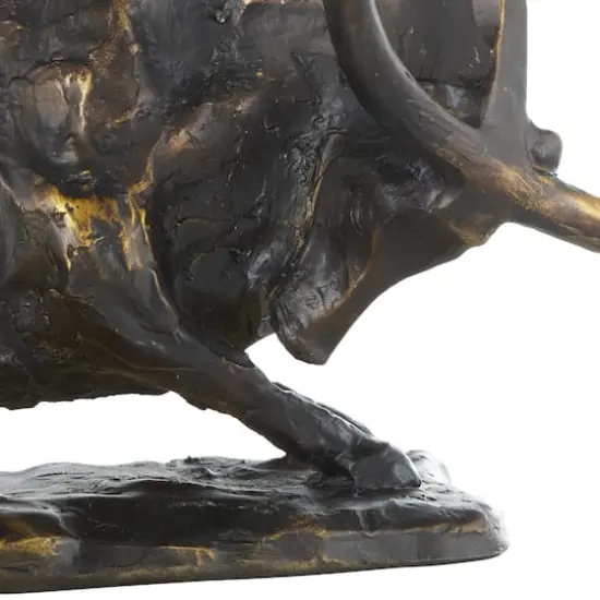 14.5" Black Polystone Bull Distressed Textured Decorative Sculpture with Gold Accents {6}