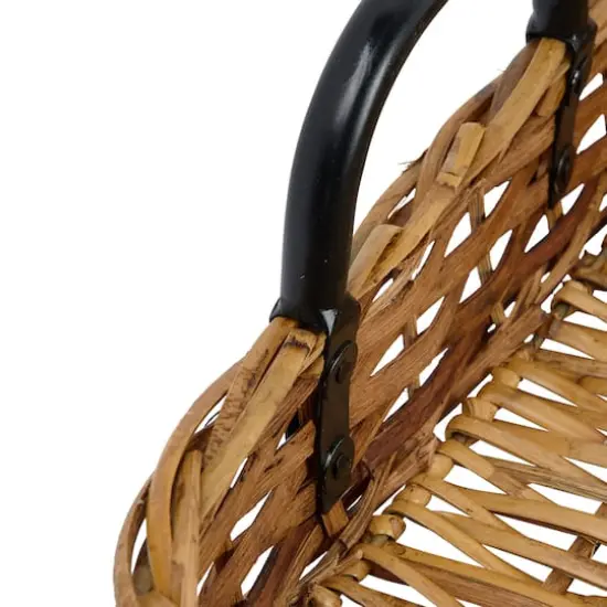 Hello Honey&reg; 25" Natural and Black Decorative Woven Rattan Tray with Metal Handles {5}