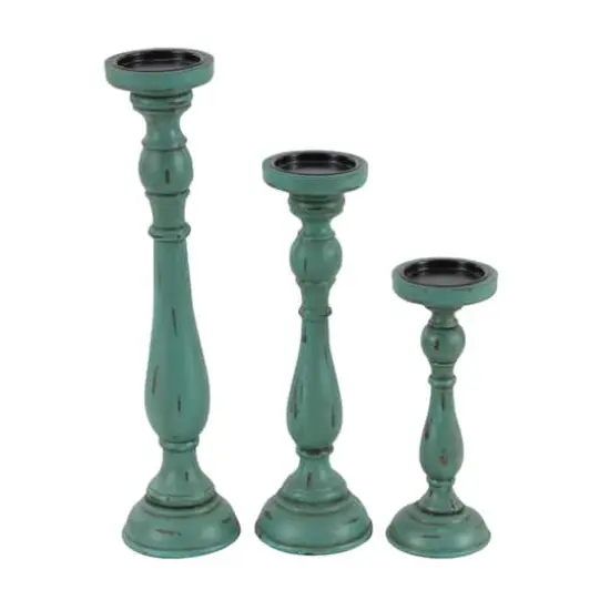 Turquoise Wood Traditional Candle Holder Set {3}