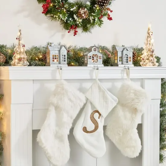 Glitzhome&reg; 7" Galvanized House Stocking Holder Set {3}