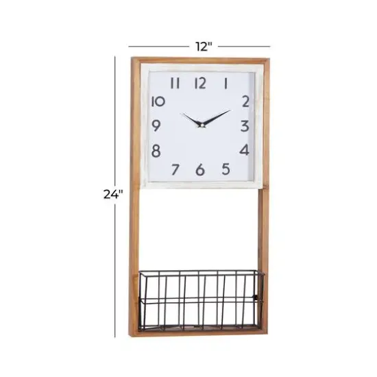 Brown Wood Farmhouse Wall Clock, 24" x 12" x 4" {8}