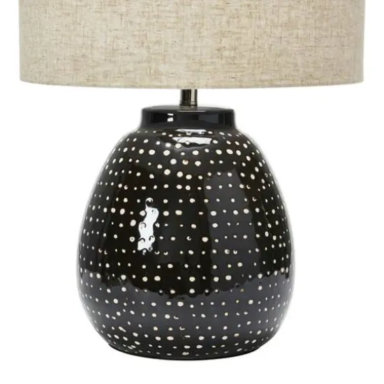 Hello Honey® 22" Black and White Dotted Stoneware Table Lamp with Linen Shade {12}